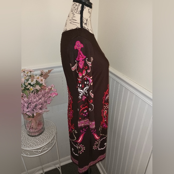 London Times Women's Brown Mini Dress Size 6 3/4 Sleeves - Picture 4 of 13